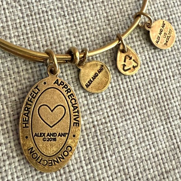 Alex and Ani Because I ♥ You Gold or Brass Expandable Charm Bangle 2016 Heartfel - Picture 7 of 9